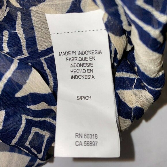 Lucky Brand Womens S Mixed Print Peasant Blouse 100% Rayon Blue & Beige - Picture 8 of 8